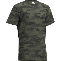 青少年荒野探险纯棉短袖 T 恤 - 绿色岛纹迷彩