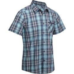 男式短袖登山格子衬衫Arpenaz -蓝色