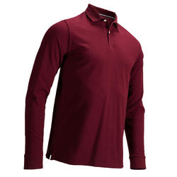 男士温和天气高尔夫长袖Polo衫500-酒红色