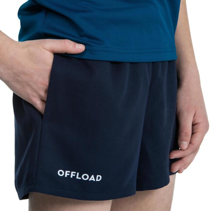 儿童橄榄球短裤R100 带口袋-蓝色