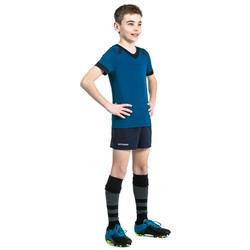 儿童橄榄球短裤R100 带口袋-蓝色