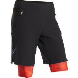 男童青少年体能双层短裤 S900 系列- 黑色/红色