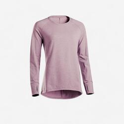 女式舒缓瑜伽生态棉长袖T恤 - 紫红色