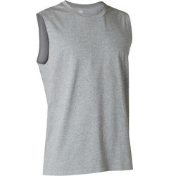 男式基础健身圆领直筒棉质背心 500 系列 - 斑驳灰色