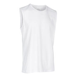 男式基础健身直筒圆领棉质背心 500 系列 - 白色