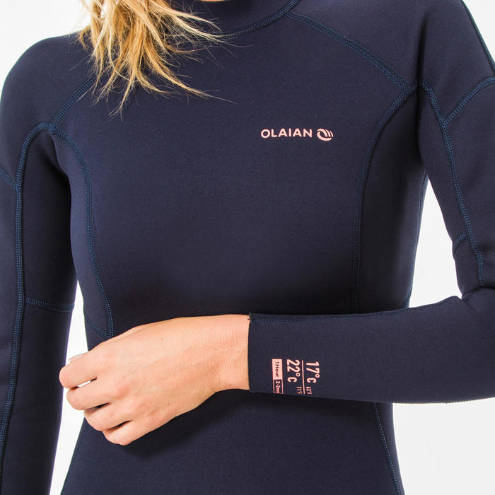 女式2/2 毫米氯丁橡胶冲浪服SURF 100 Marine blue 背后拉链