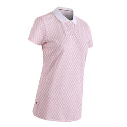 女士高尔夫印花短袖Polo衫500-方块粉色