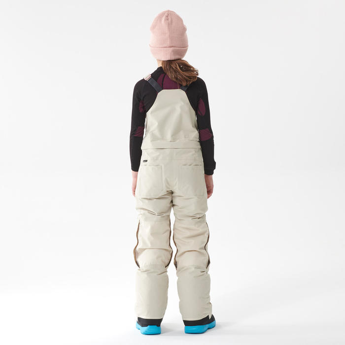 女童高腰背带单板(以及双板滑雪) 滑雪裤, Bib 500 beige