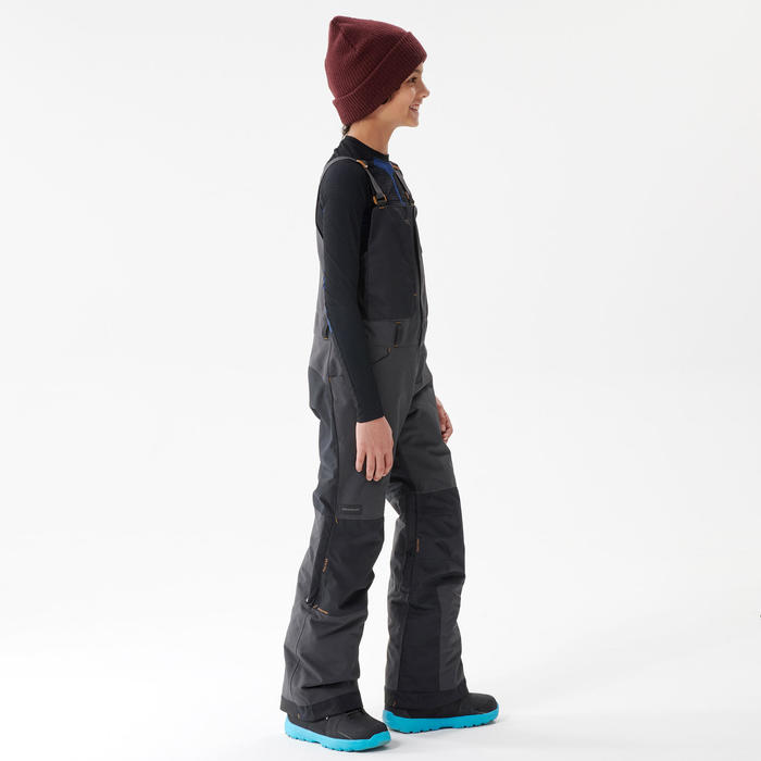 男童高腰背带单板(以及双板滑雪) 滑雪裤, Bib 500 grey