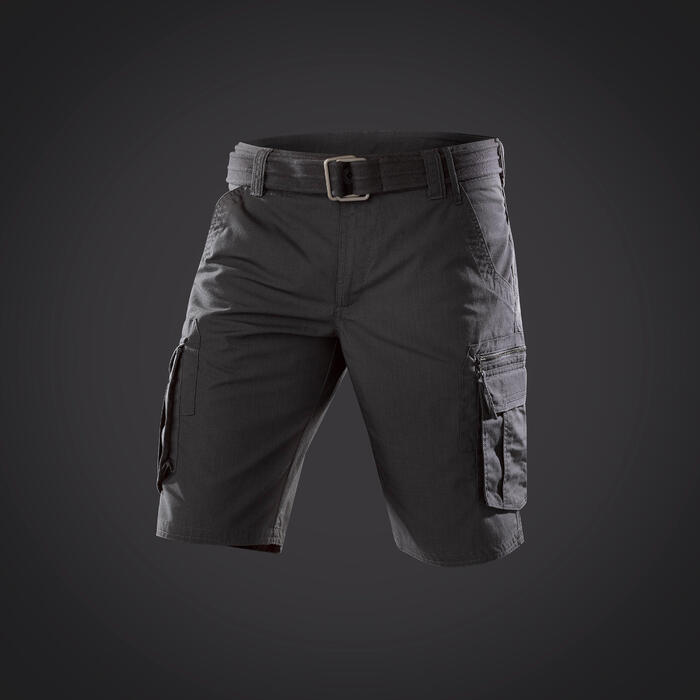 男式徒步旅行工装短裤 TRAVEL100 - 灰色