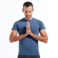 男式舒缓瑜伽无缝短袖 T 恤 - 蓝色/灰色