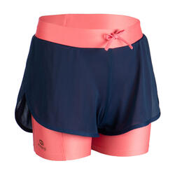 二合一女孩运动短裤AT 500 -深蓝粉色