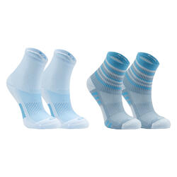 儿童舒适运动袜AT 300 两双装-浅蓝条纹