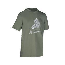 荒野探险纯棉雕鸮印花T恤-军绿色