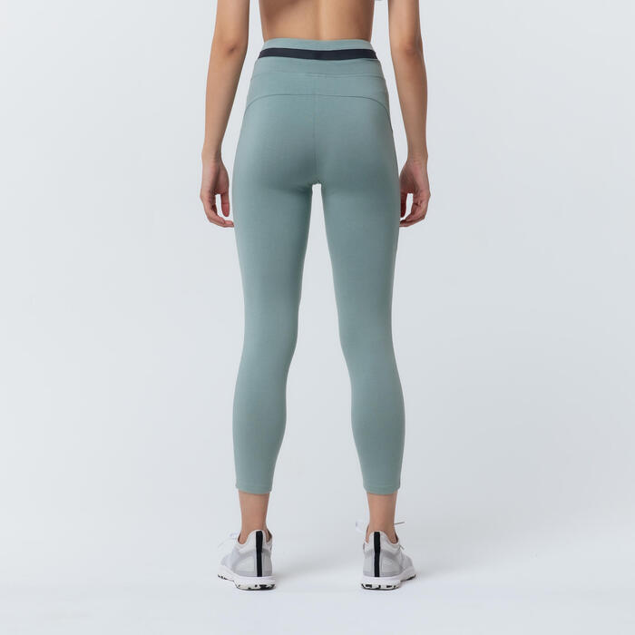 女式基础健身 7/8 紧身裤 520 系列 - 绿色