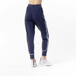 女式基础健身修身棉质长裤 500 系列 - 深蓝色