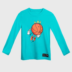 女孩/男孩防晒长袖篮球T恤TS500 - 蓝绿色