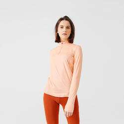 女士跑步运动半拉链长袖快干T恤-橙色