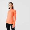女士跑步运动长袖半拉链快干T恤-橙色