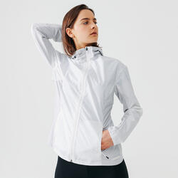 女式跑步运动防雨夹克-白色