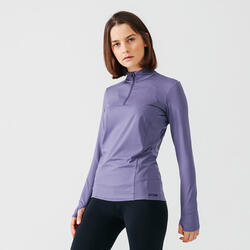女式跑步运动快干长袖半拉链T恤－紫色　蓝色