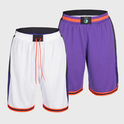 男式篮球双面短裤SH500R - 白色/紫色