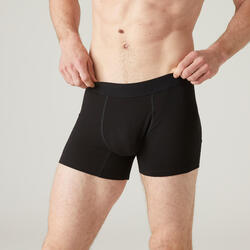 男式基础健身修身棉质平角内裤 500系列 - 黑色