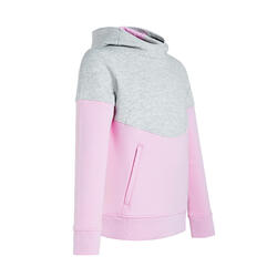 女童体能空气层运动帽衫 - 粉色/灰色