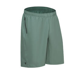 男式拉链口袋透气基本款健身短裤 - 纯绿色
