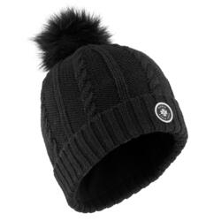 成人滑雪保暖帽CABLE-KNIT FUR WOOL BLACK