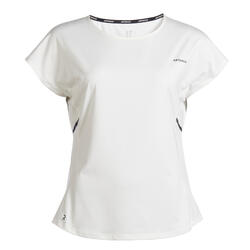 女士网球快干圆领T恤500-米白色