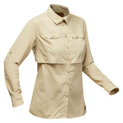 女式沙漠徒步旅行长袖衬衫-米色丨DESERT 500