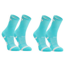 儿童舒适跑步运动高筒袜AT 500 两双装-蓝绿色