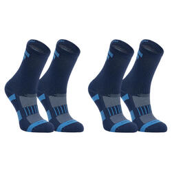 儿童舒适跑步运动高筒袜AT 500 两双装-海军蓝/蓝色