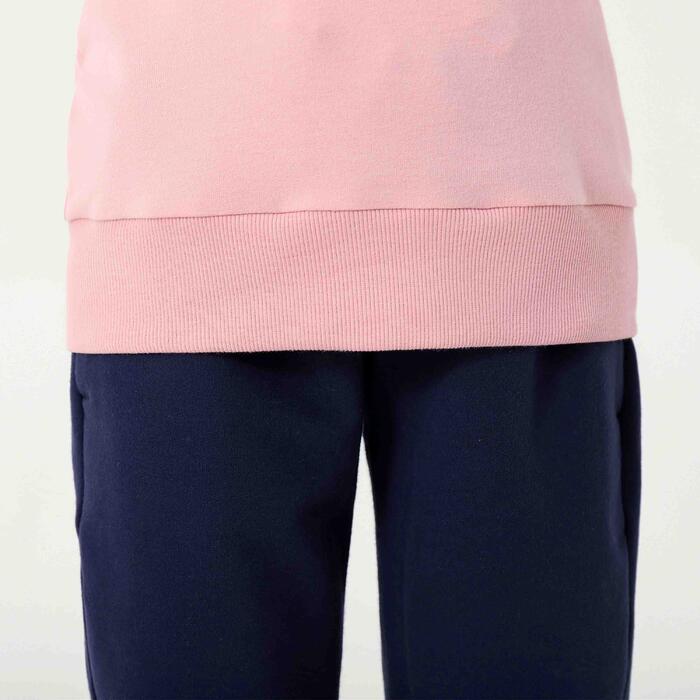 青少年体能圆领法式毛圈布棉质运动衫 - 粉色印花