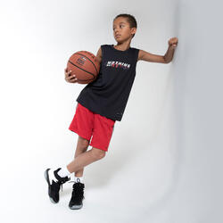男孩/女孩篮球双面短裤 SH500R - 黑色/红色