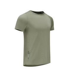 男式透气圆领健身 T 恤 - 灰色/绿色