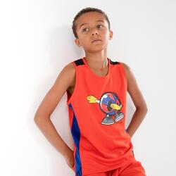 男孩/女孩篮球运动无袖T恤T500 - 红色/蓝色